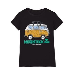 Woodstock 3 Days of Peace & Music Black Graphic T-Shirt Vintage Bus